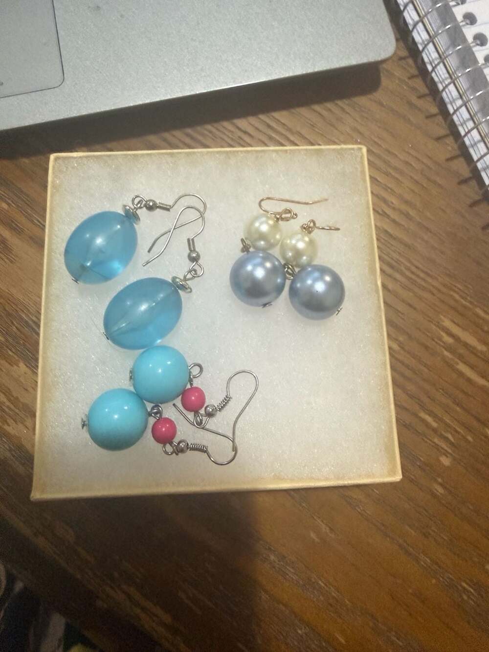 Vintage Assorted Handmade Blue and Pearl Bead Dangle Earrings Lot of 3 Pairs